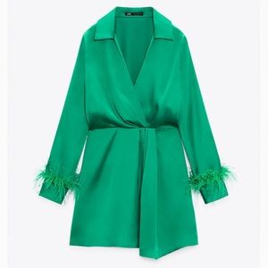 Feather Satin Effect Dress